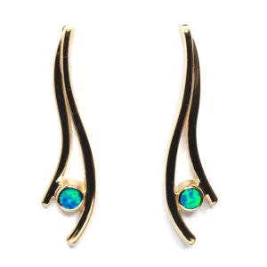 Opal Earrings Round Inlaid Double Curved Bar Design Studs