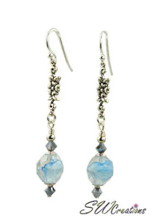 Opal Starshine Aqua Floral Beaded Earrings