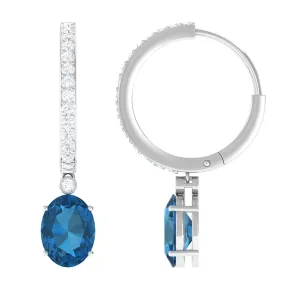 Oval London Blue Topaz and Diamond Hoop Drop Earrings