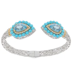 Pear Blue Topaz Sterling Silver Bracelet with Turquoise Accent