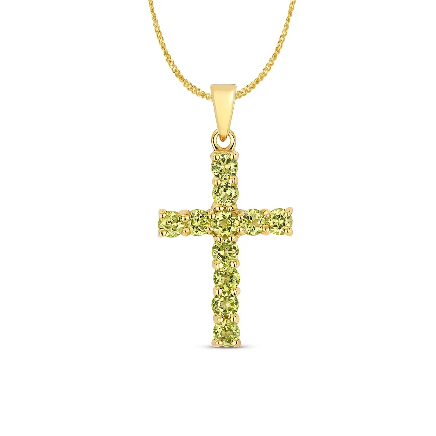 Peridot Cross Necklace in Solid Gold