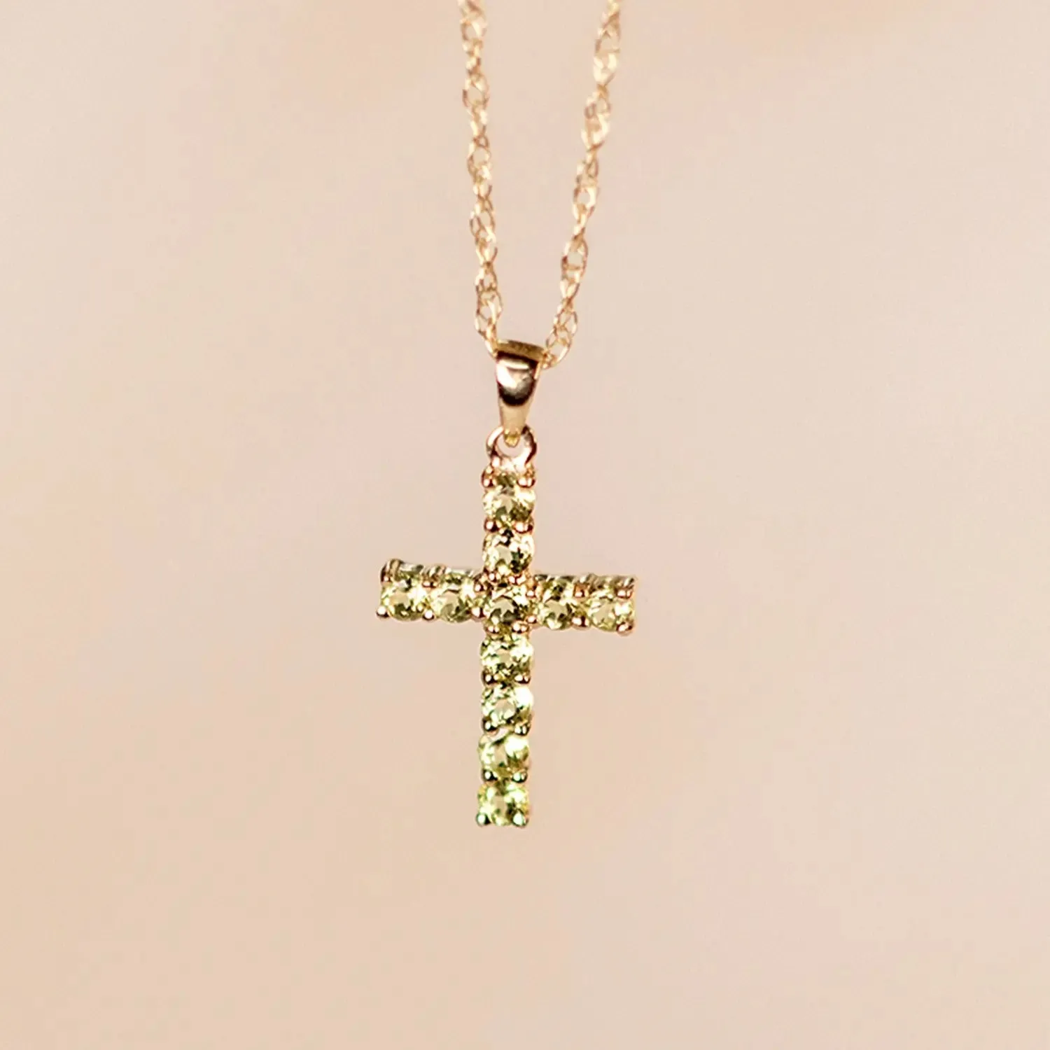 Peridot Cross Necklace in Solid Gold