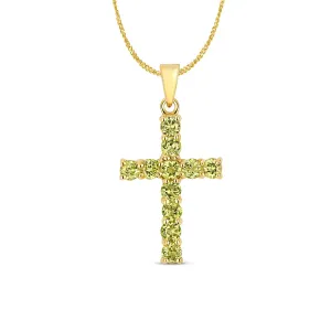 Peridot Cross Necklace in Solid Gold