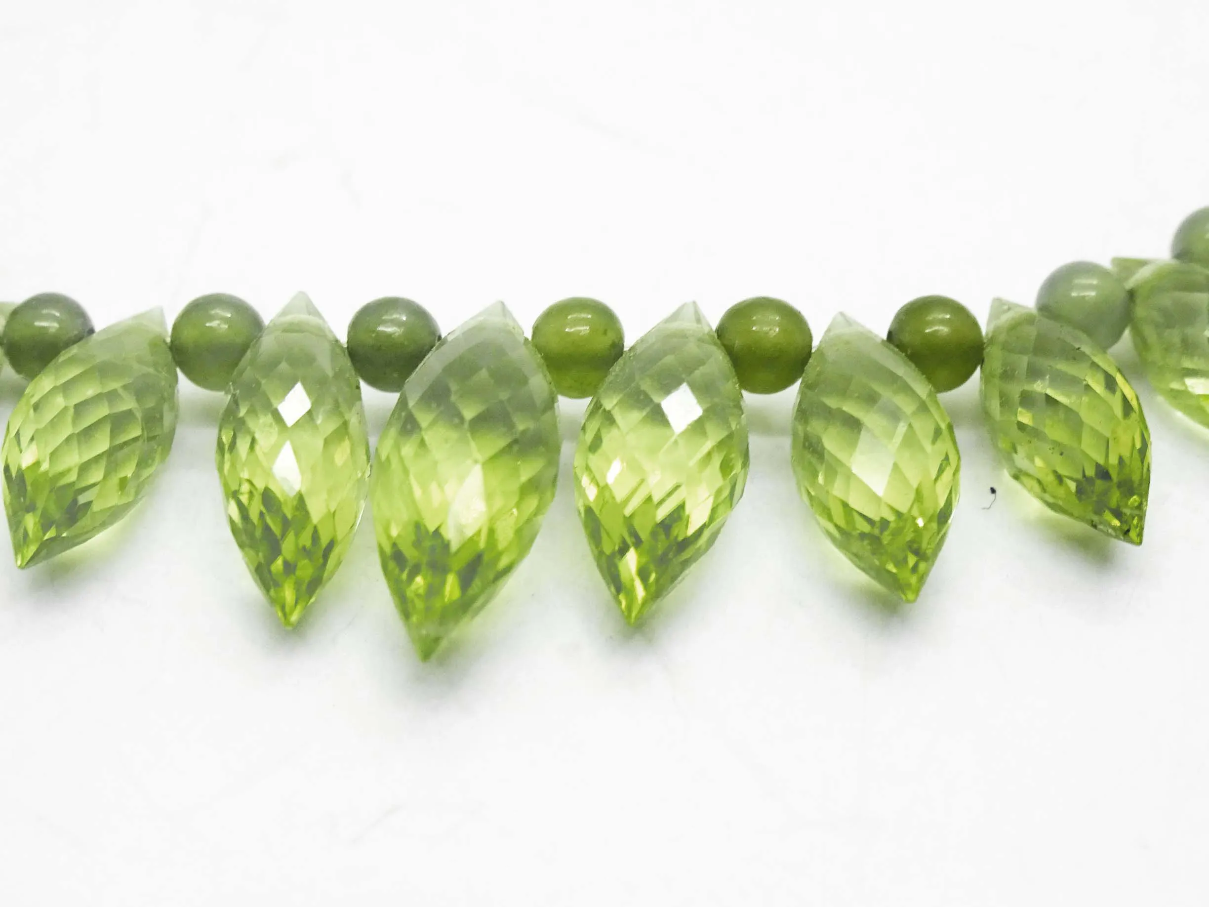 Peridot Faceted Briolette Drop & Bead Necklace with 14k Gold Clasp 17"