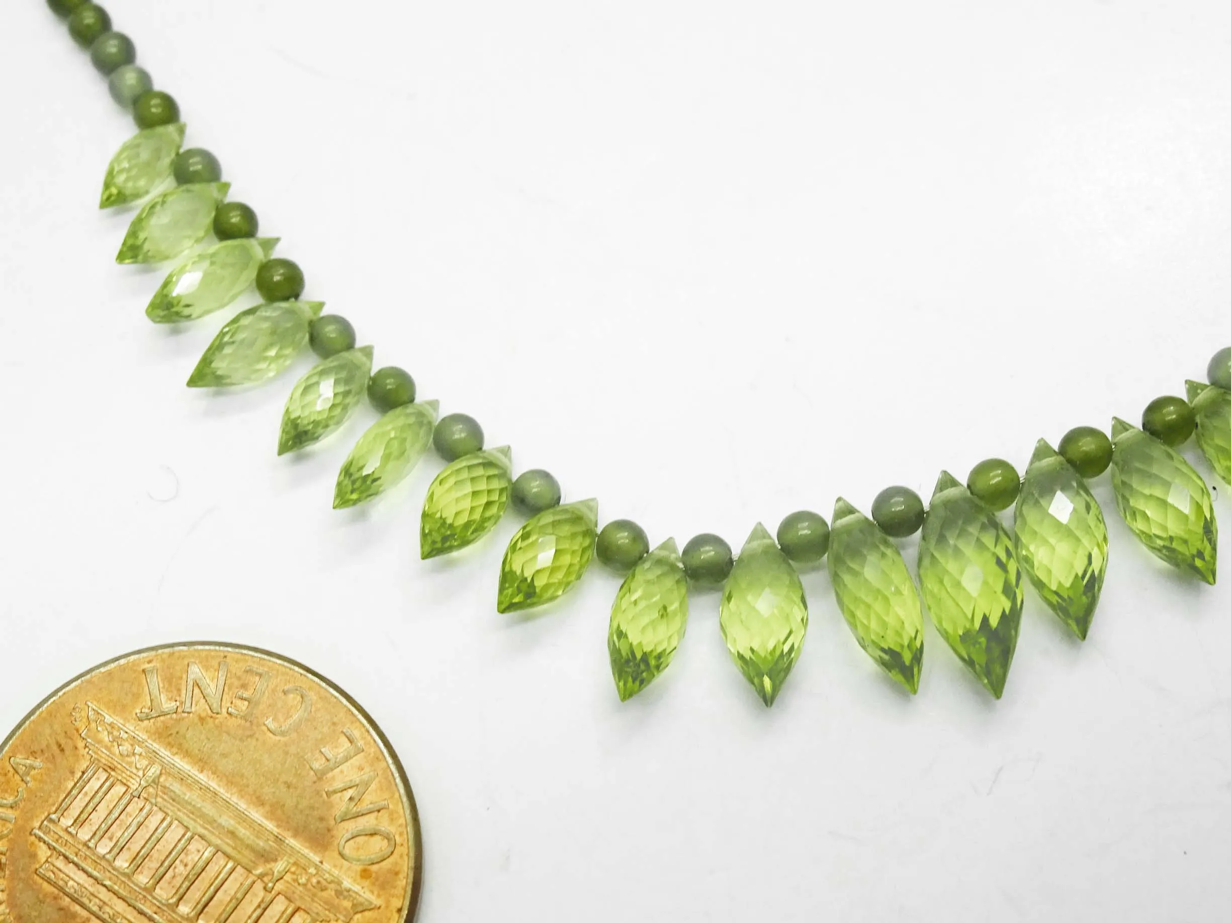 Peridot Faceted Briolette Drop & Bead Necklace with 14k Gold Clasp 17"