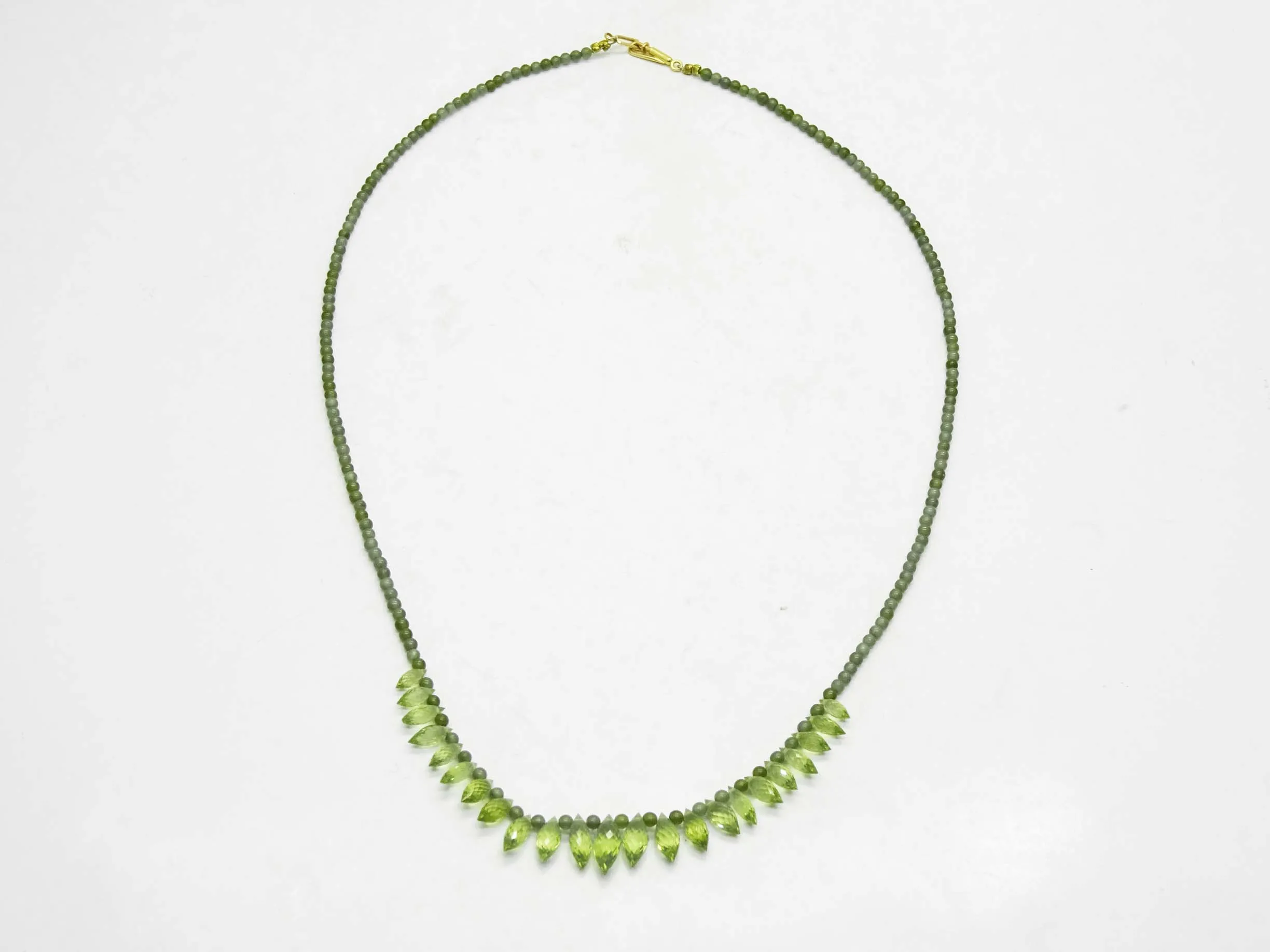 Peridot Faceted Briolette Drop & Bead Necklace with 14k Gold Clasp 17"