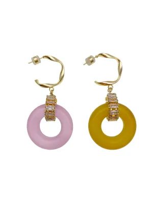 Pink and Yellow Round Gemstone Earrings EE032