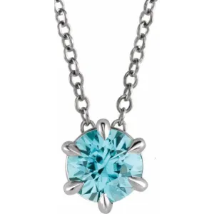 Platinum 5 mm Natural Aquamarine Solitaire 16-18" Necklace