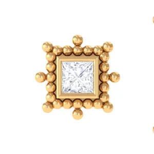 Princess Cut Moissanite Tragus Earring with Gold Beads