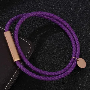 Purple Faux Leather Magnetic Bracelet (Circumference 19.5cm) 紫色人造皮革磁扣手鍊 (鍊長 19.5cm) KJBR16082