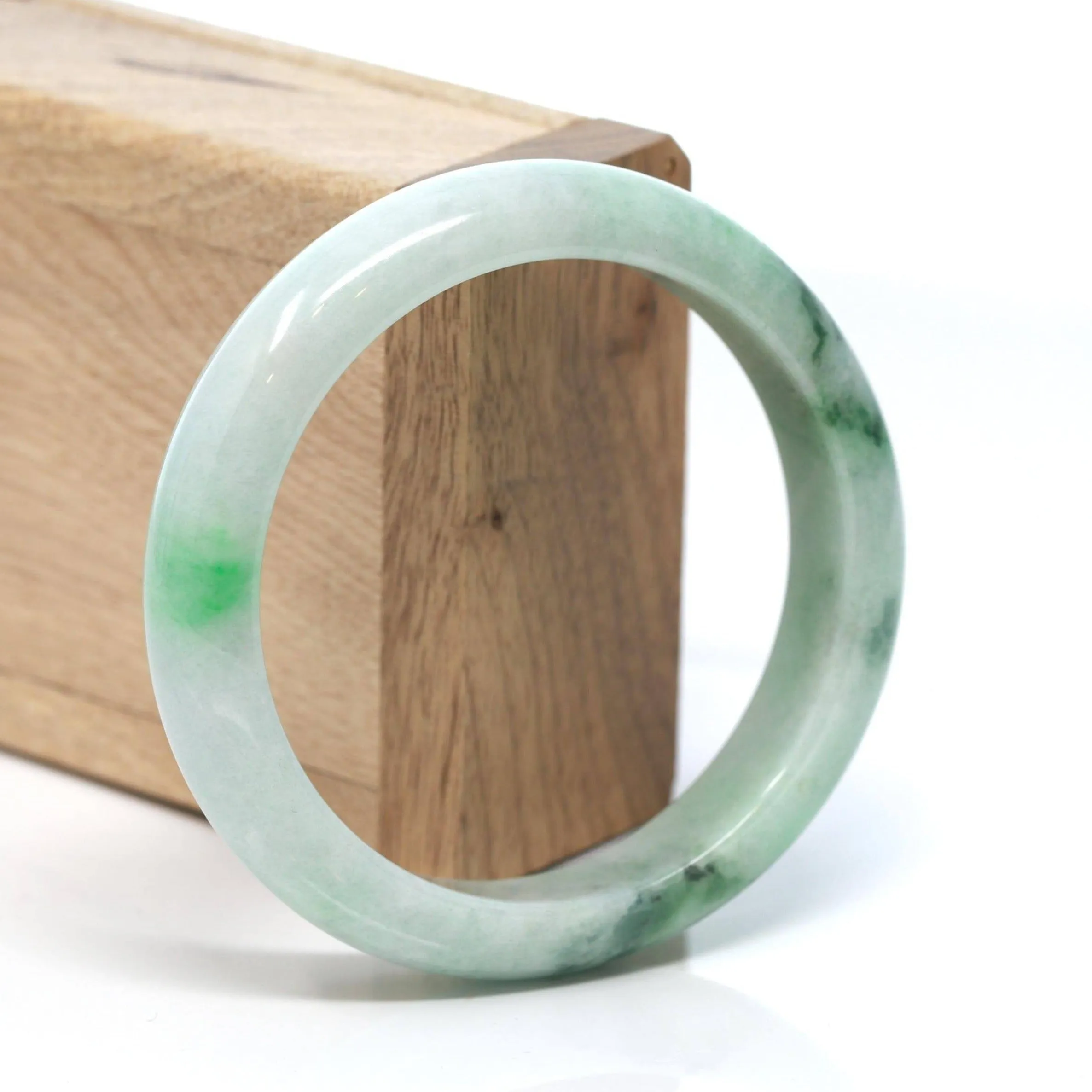 "Princess Half Round" Genuine Burmese Green Jadeite Jade Bangle Bracelet (58.2 mm) #167