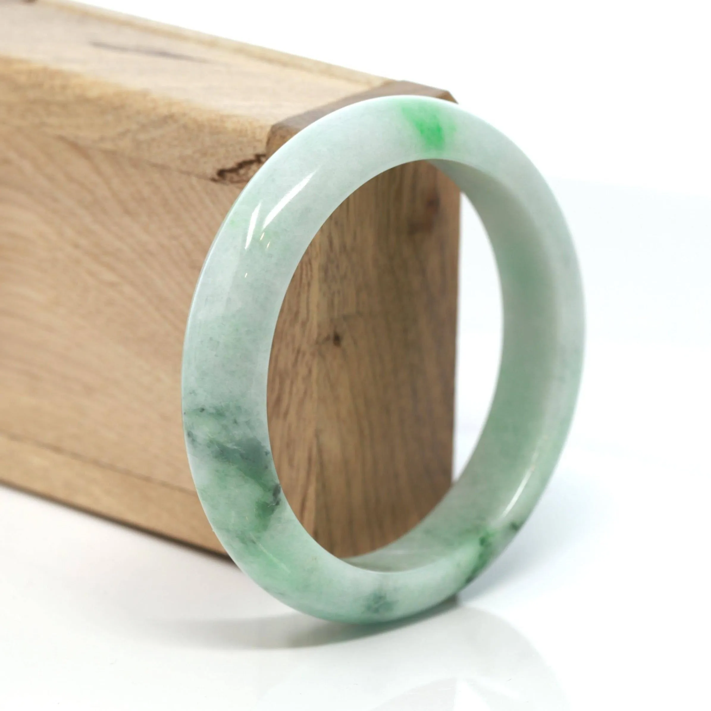 "Princess Half Round" Genuine Burmese Green Jadeite Jade Bangle Bracelet (58.2 mm) #167