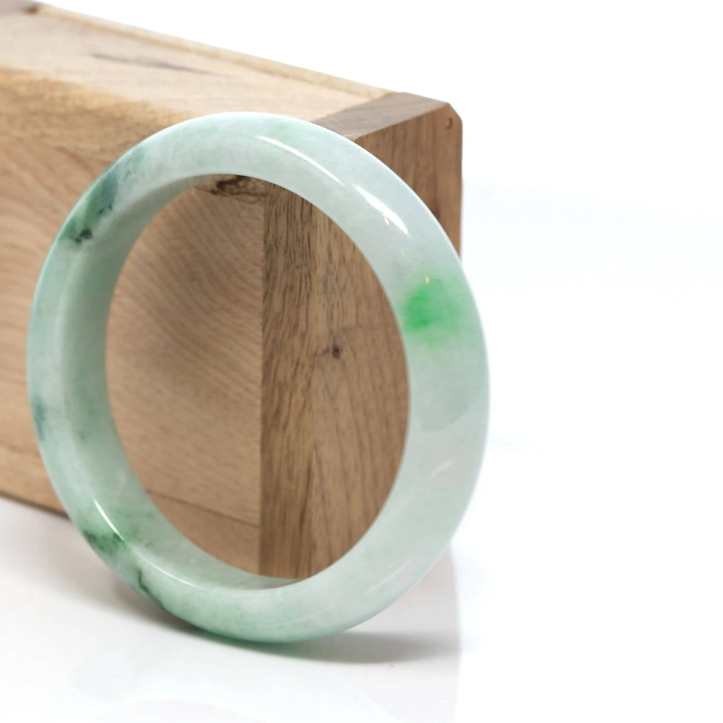 "Princess Half Round" Genuine Burmese Green Jadeite Jade Bangle Bracelet (58.2 mm) #167