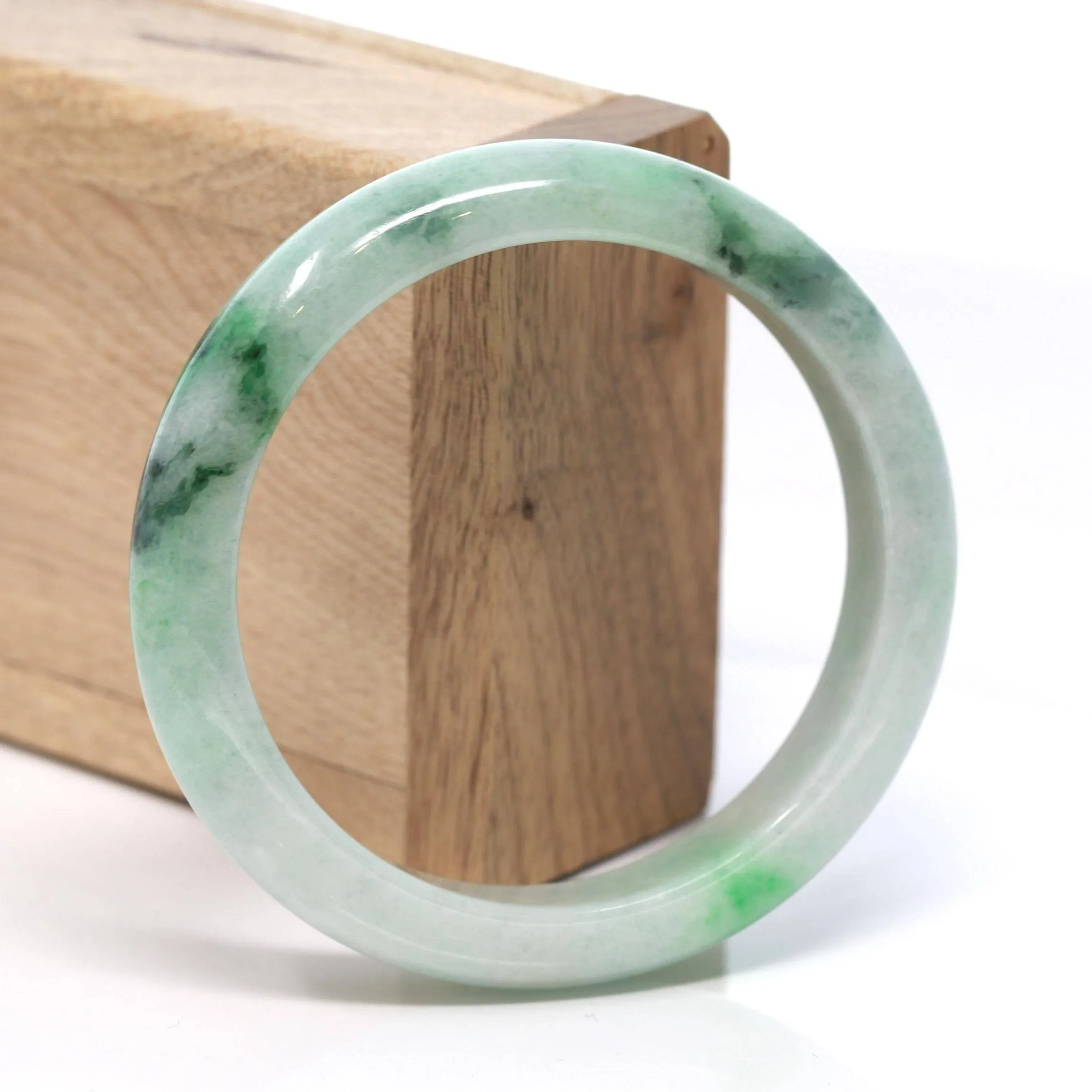 "Princess Half Round" Genuine Burmese Green Jadeite Jade Bangle Bracelet (58.2 mm) #167