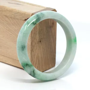 "Princess Half Round" Genuine Burmese Green Jadeite Jade Bangle Bracelet (58.2 mm) #167