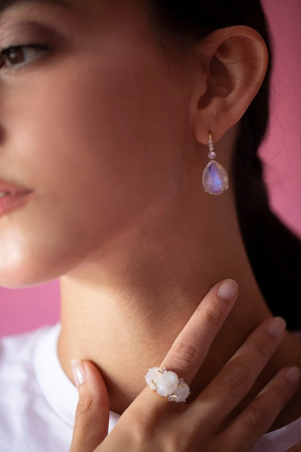 Rainbow Moonstone Gem Drop Earrings