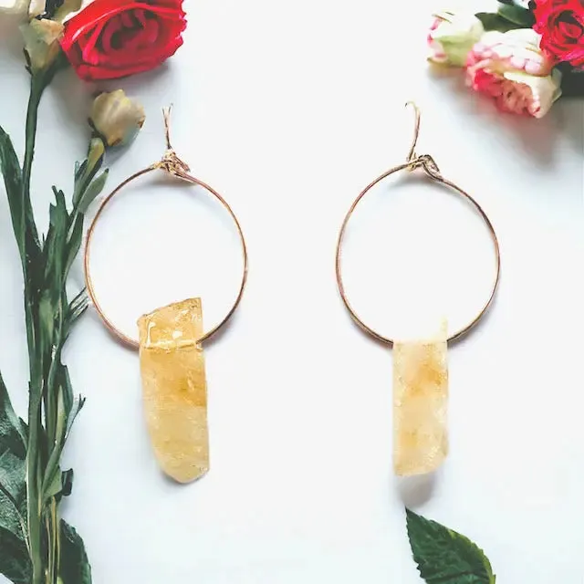 Raw Energy Stone Hoop Earrings