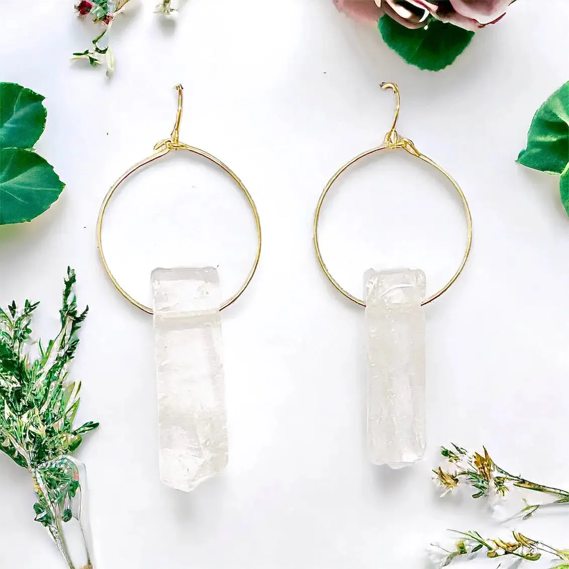 Raw Energy Stone Hoop Earrings