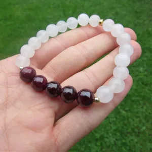 Red Garnet Bracelet w/ White Jade Stone Beaded Crystal Bracelet