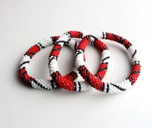 Red White Crocheted Roll On Bracelet