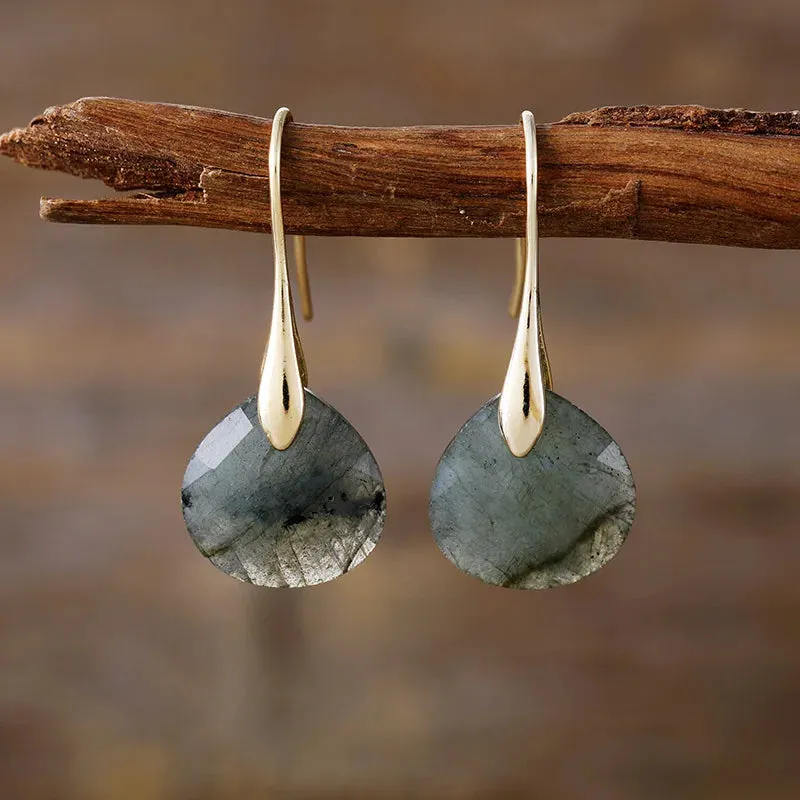 Ritzy Labradorite Gold Drop Earrings