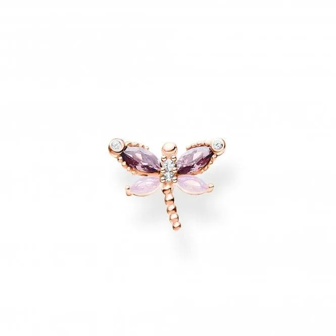 Rose Gold Plated Zirconia Dragonfly Single Ear Stud H2188-321-7