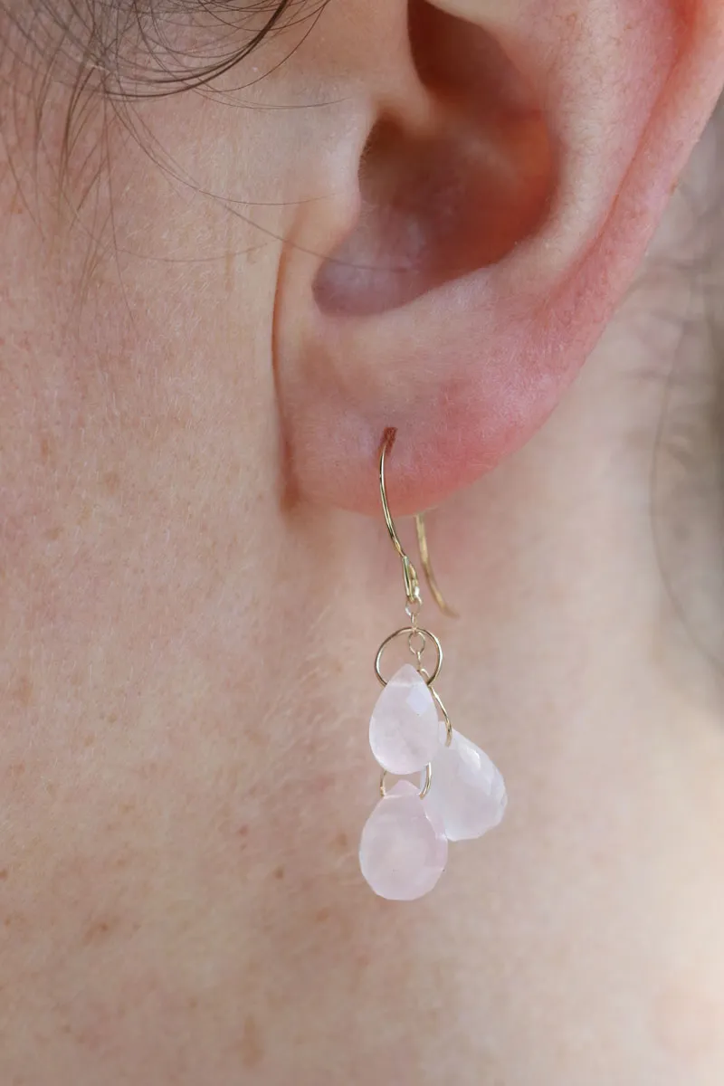 Rose Quartz Three Drop Earrings