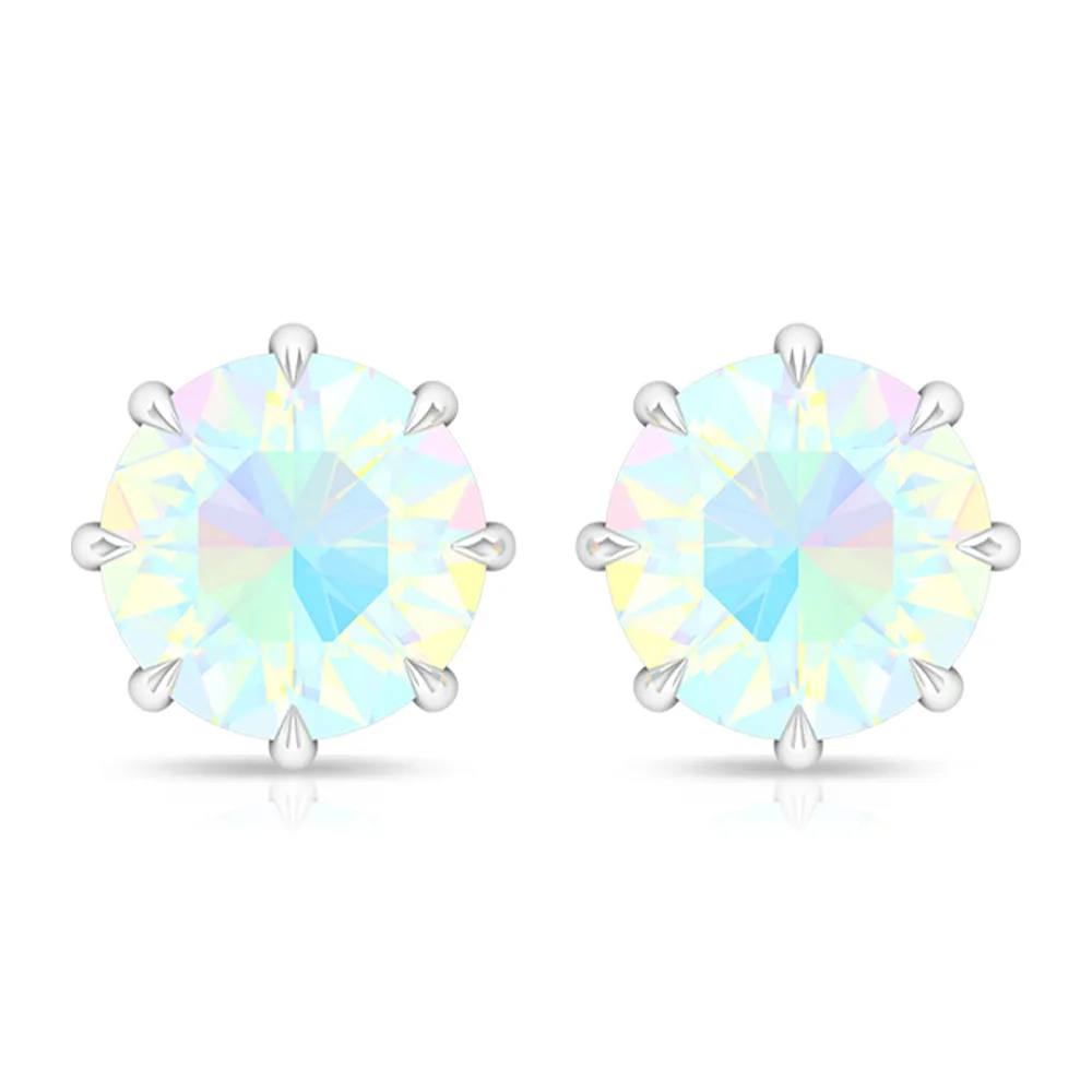 Round Shape Ethiopian Opal Solitaire Stud Earrings in 8 Claw Prong Setting