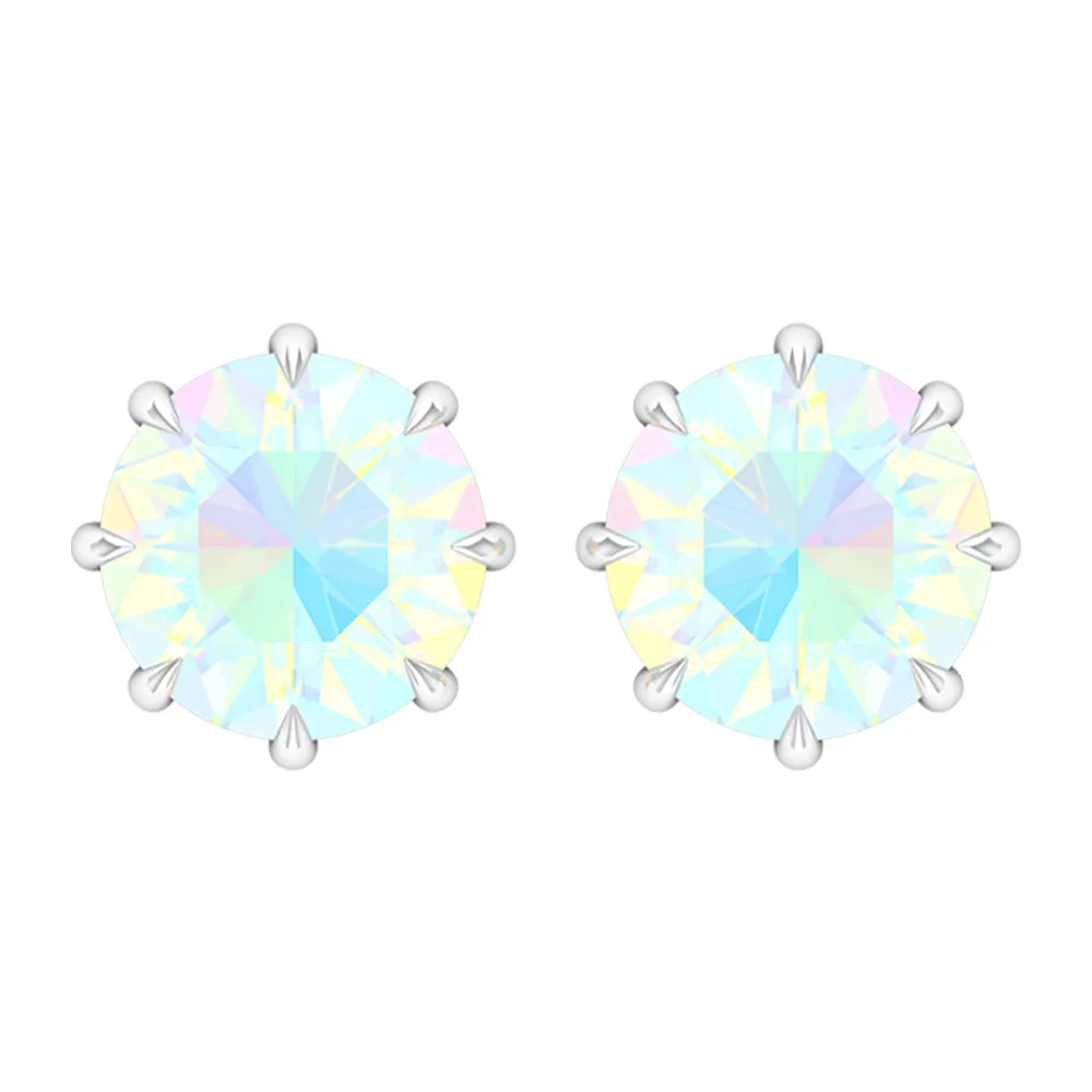 Round Shape Ethiopian Opal Solitaire Stud Earrings in 8 Claw Prong Setting