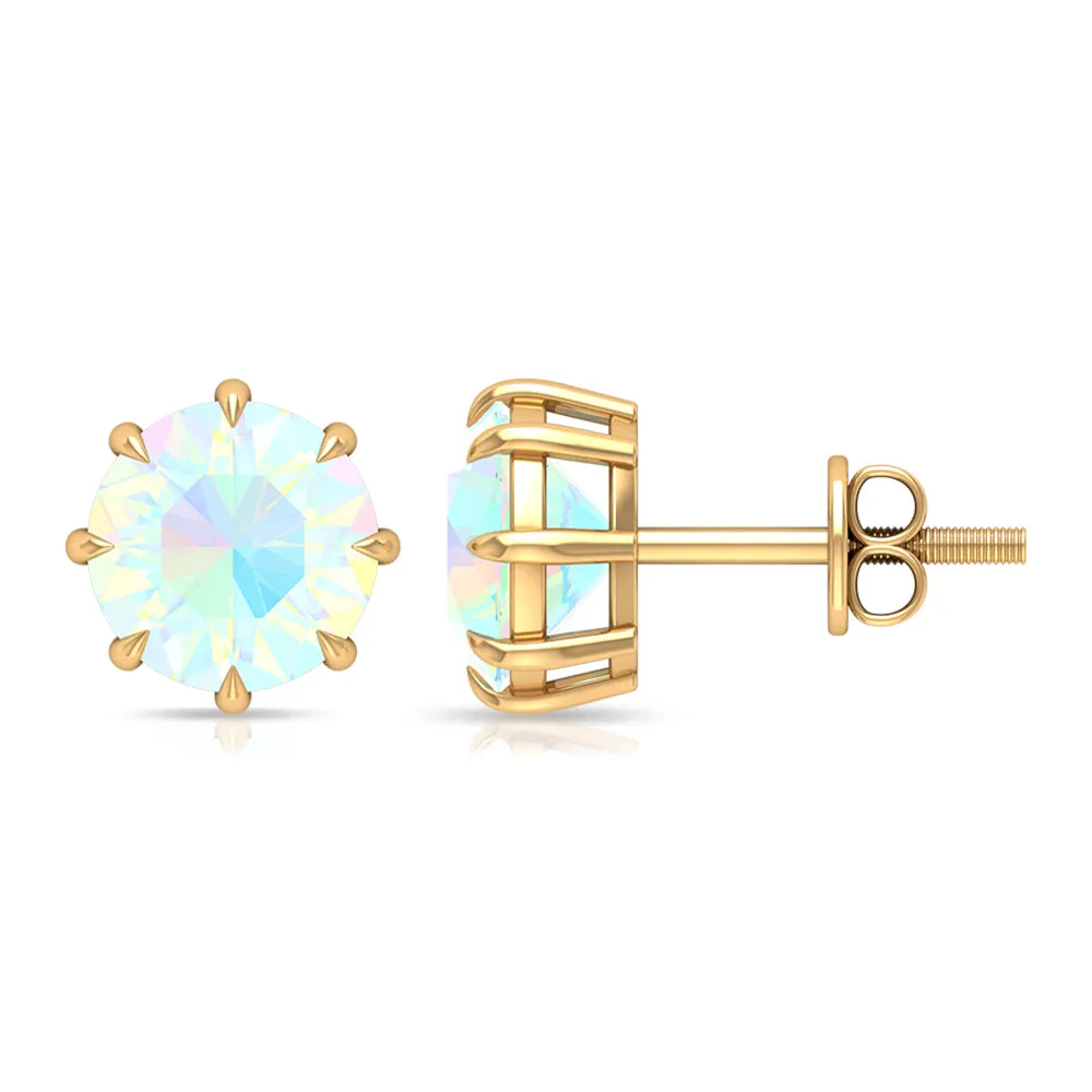 Round Shape Ethiopian Opal Solitaire Stud Earrings in 8 Claw Prong Setting