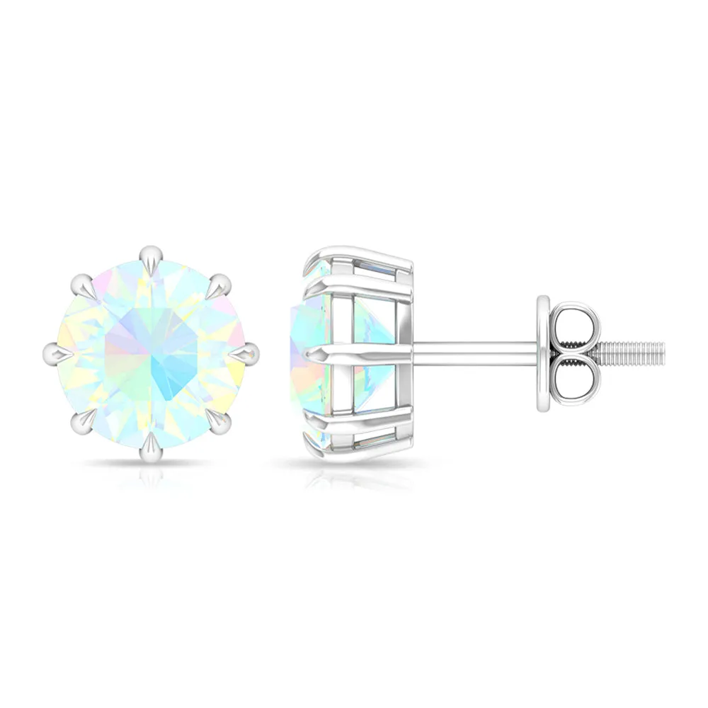 Round Shape Ethiopian Opal Solitaire Stud Earrings in 8 Claw Prong Setting