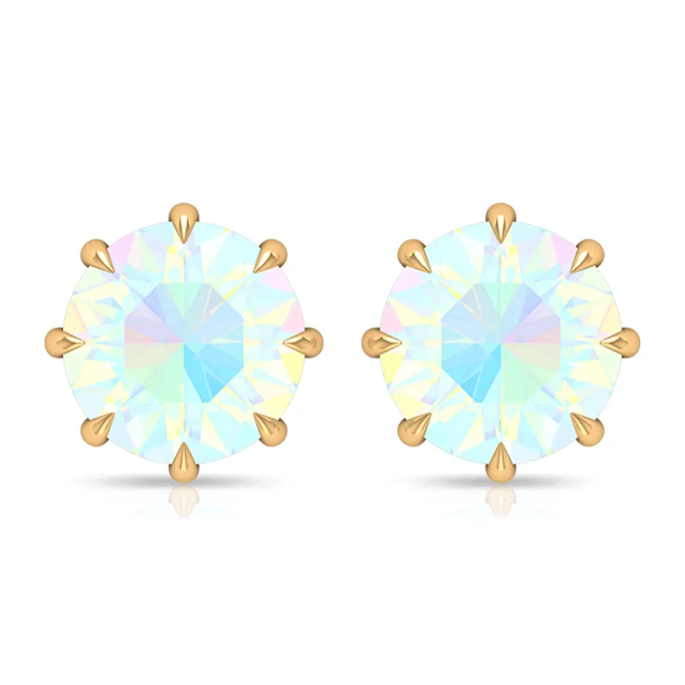 Round Shape Ethiopian Opal Solitaire Stud Earrings in 8 Claw Prong Setting