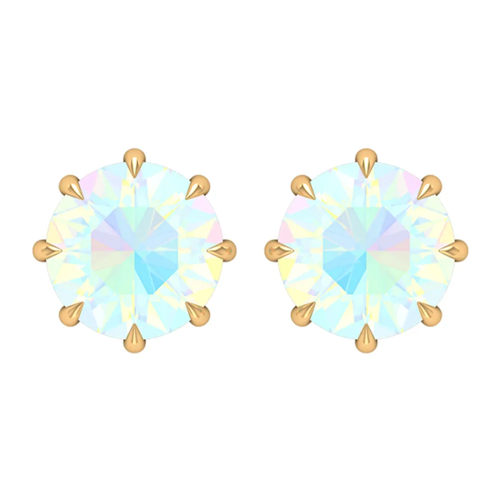 Round Shape Ethiopian Opal Solitaire Stud Earrings in 8 Claw Prong Setting