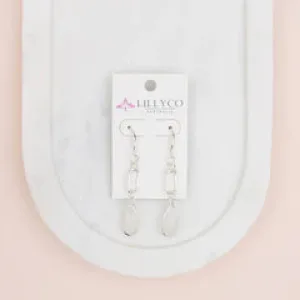 Silver Link White Quartz Earring**