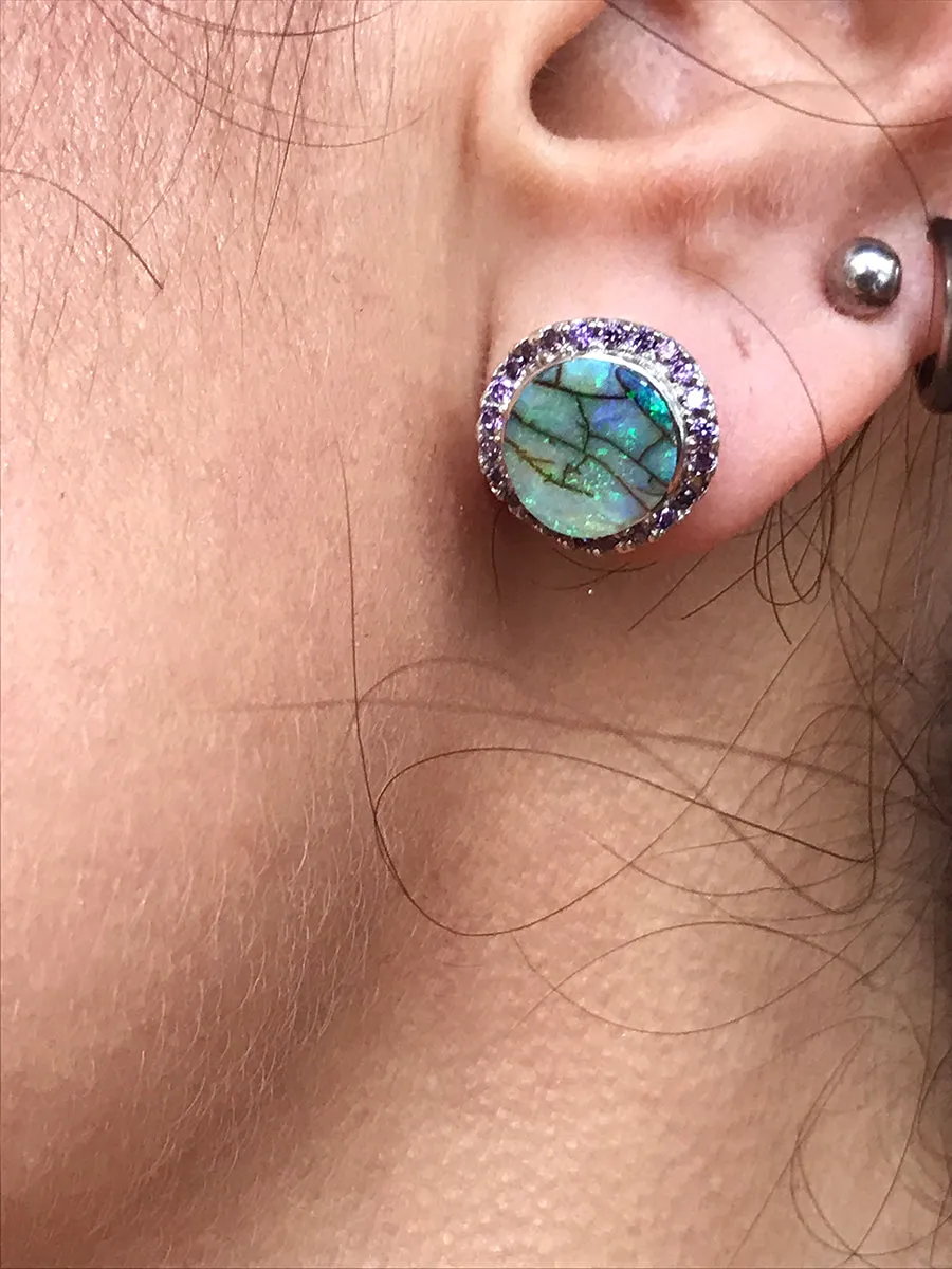 Spiderweb Opal Inlay Stud Earrings