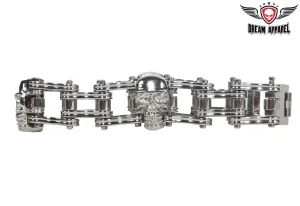 Stainless Steel Biker Bracelet With 3 Medium Skulls