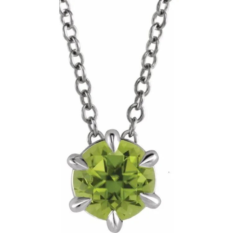 Sterling Silver 4 mm Natural Peridot Solitaire 16-18" Necklace