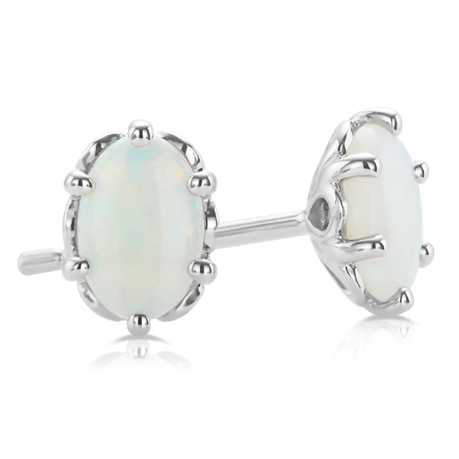 Sterling Silver 6x4mm Oval Cut Opal  Stud Earrings