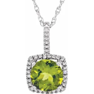 Sterling Silver 7 mm Natural Peridot & .015 CTW Natural Diamond 18" Necklace