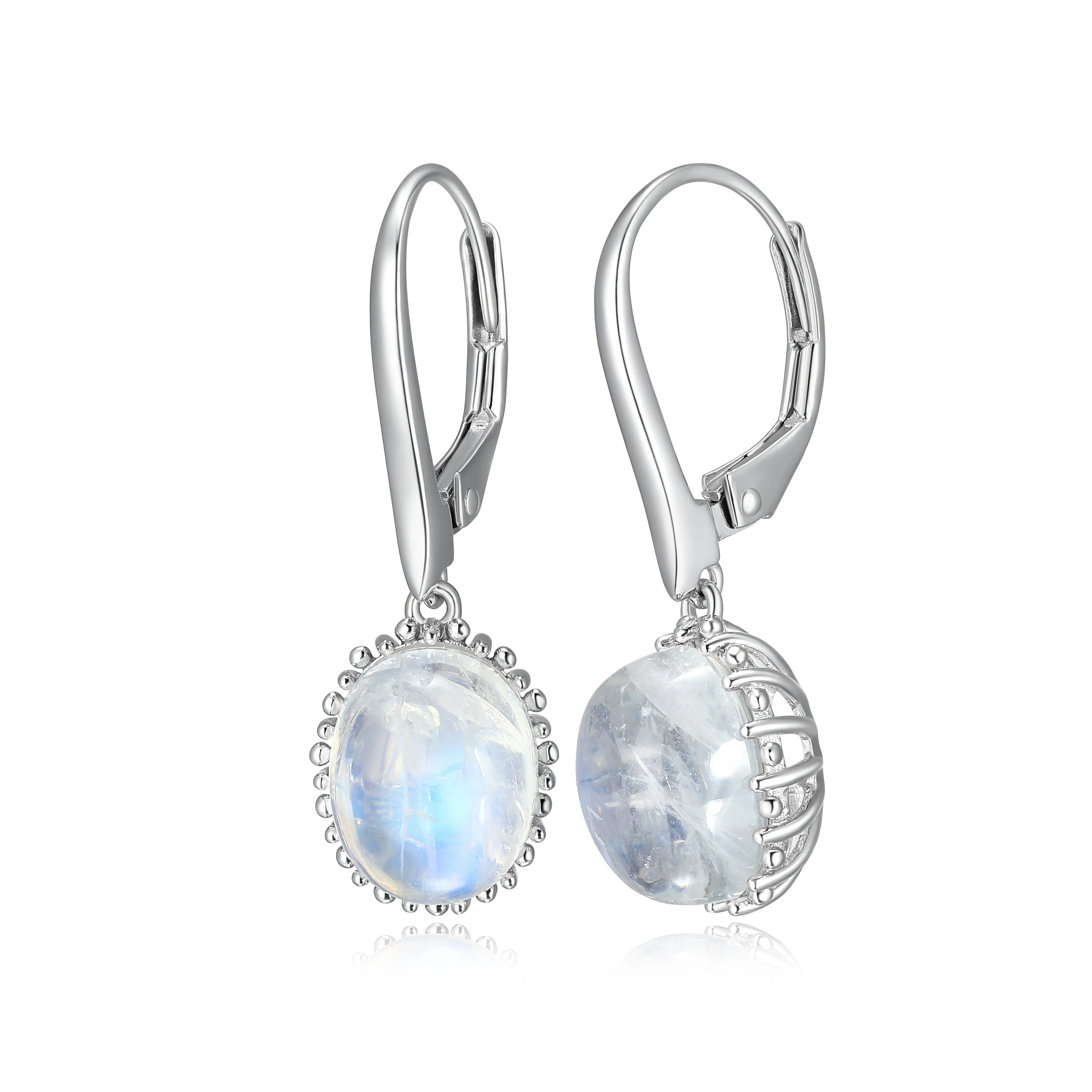 Sterling Silver Blue Rainbow Moonstone Drop Earrings