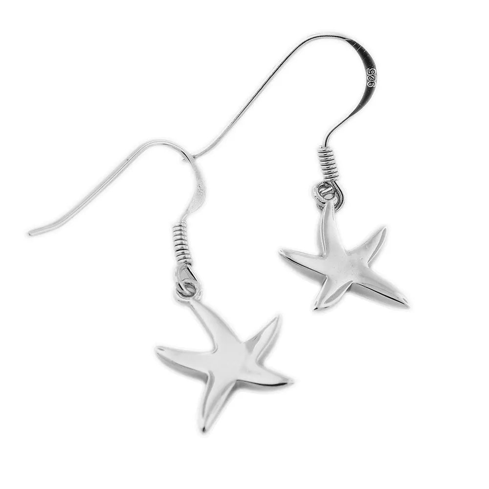 Sterling Silver Synthetic Blue Opal Starfish Dangle Earrings