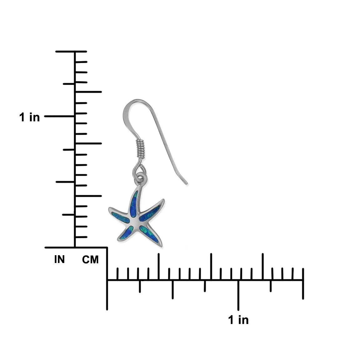 Sterling Silver Synthetic Blue Opal Starfish Dangle Earrings