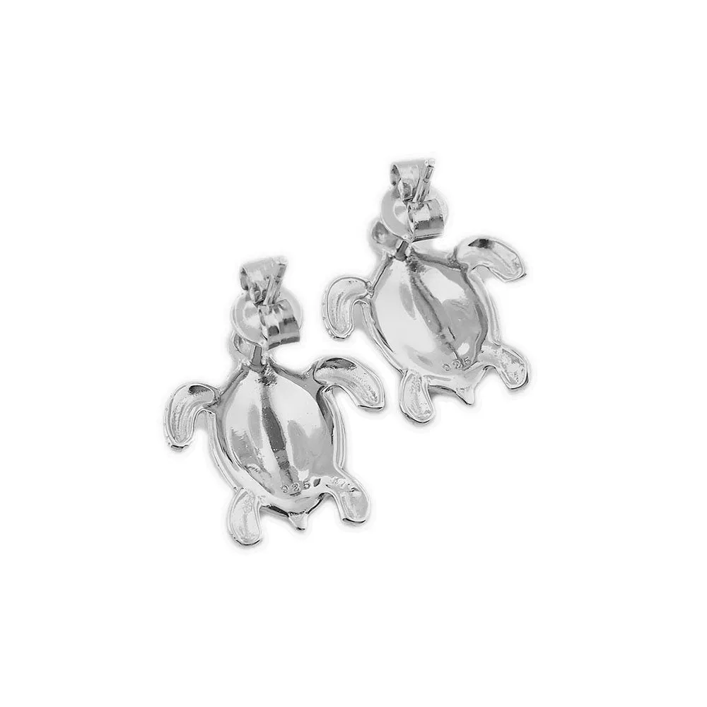 Sterling Silver Synthetic Blue Opal Turtle Stud Earrings