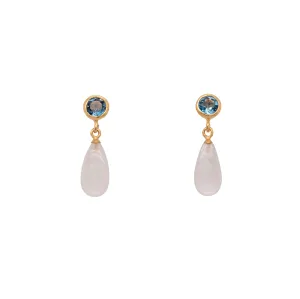 Stud Drop Topaz and Rainbow Moonstone Earrings 24K Fair Trade Gold Vermeil