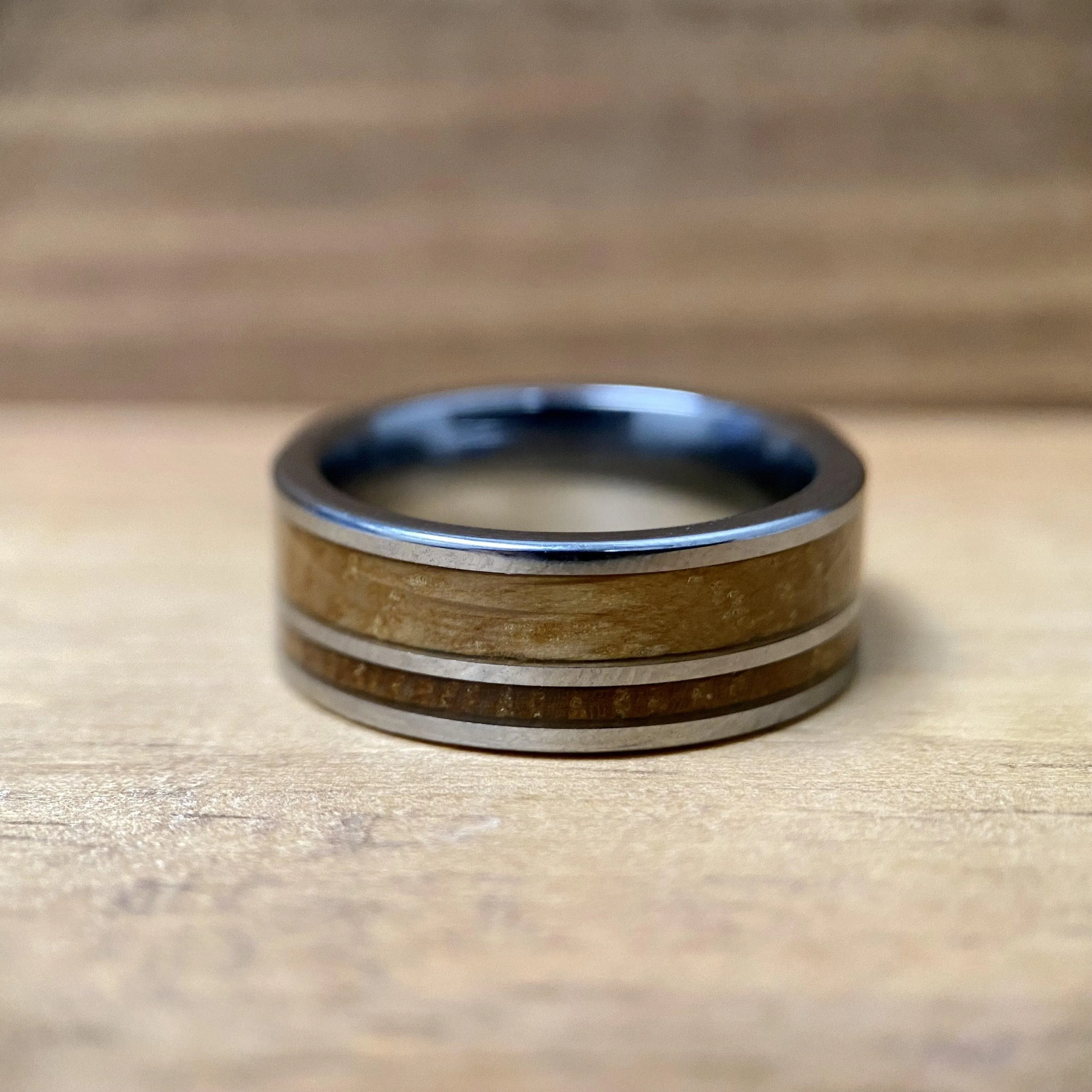 “The Whiskey Lover” Tungsten Ring With Reclaimed Bourbon Whiskey Barrel Wood