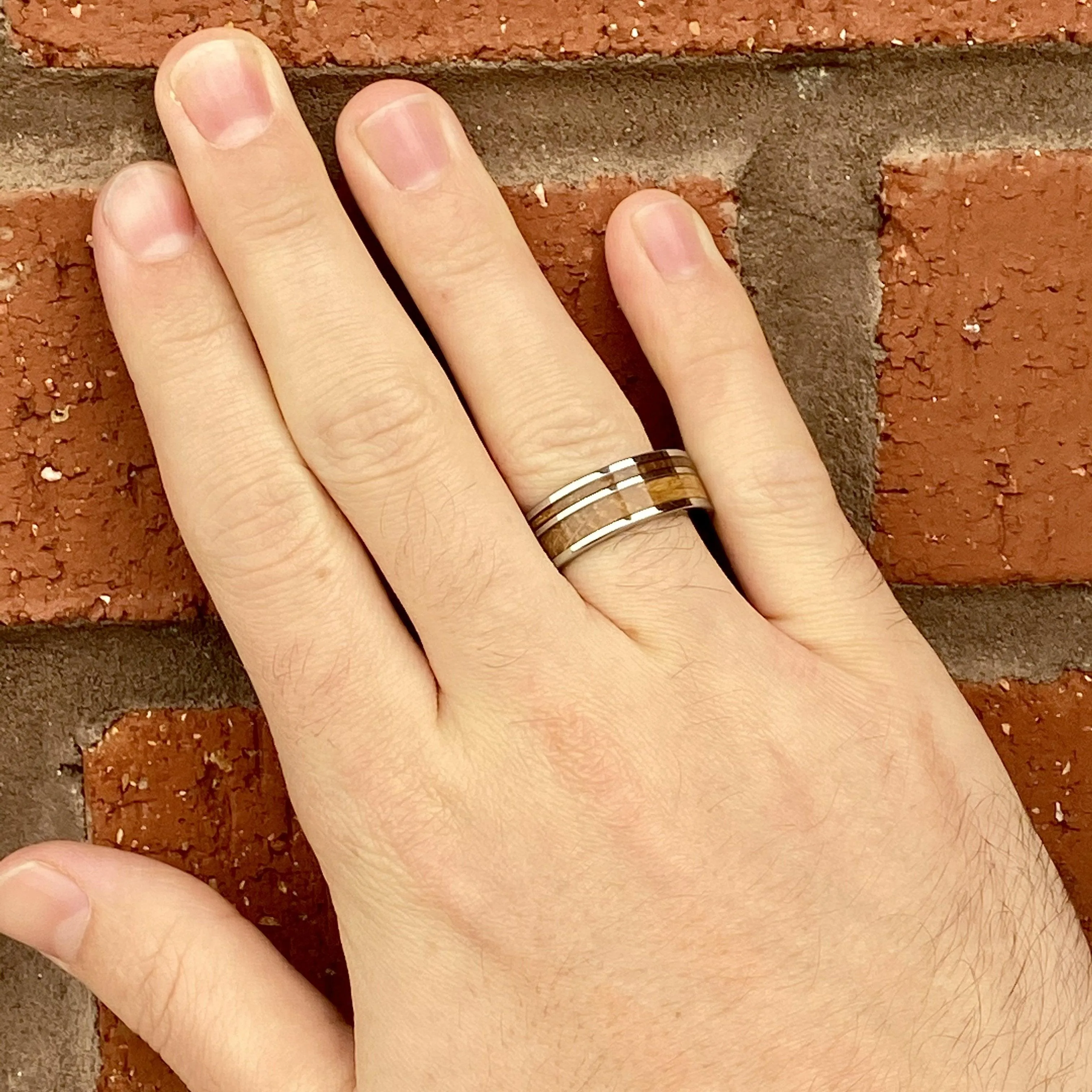 “The Whiskey Lover” Tungsten Ring With Reclaimed Bourbon Whiskey Barrel Wood