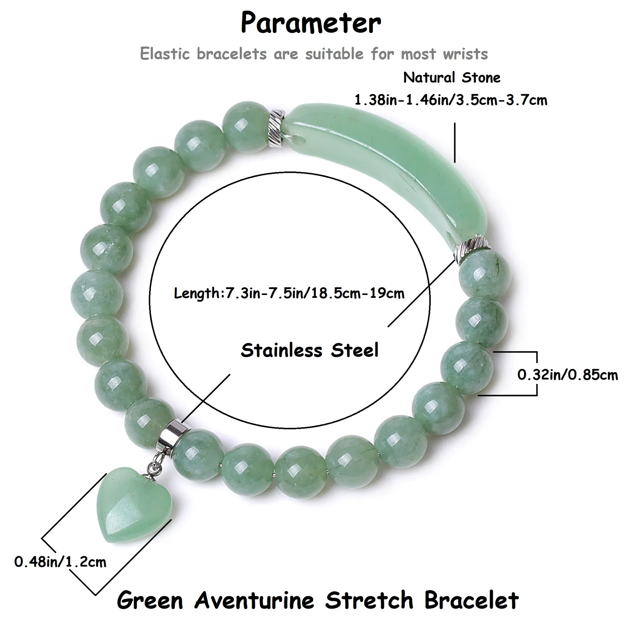 VINCHIC 8MM Green Aventurine Bracelet Love Heart Stretch Jade Crystal Bracelet for Women Girls