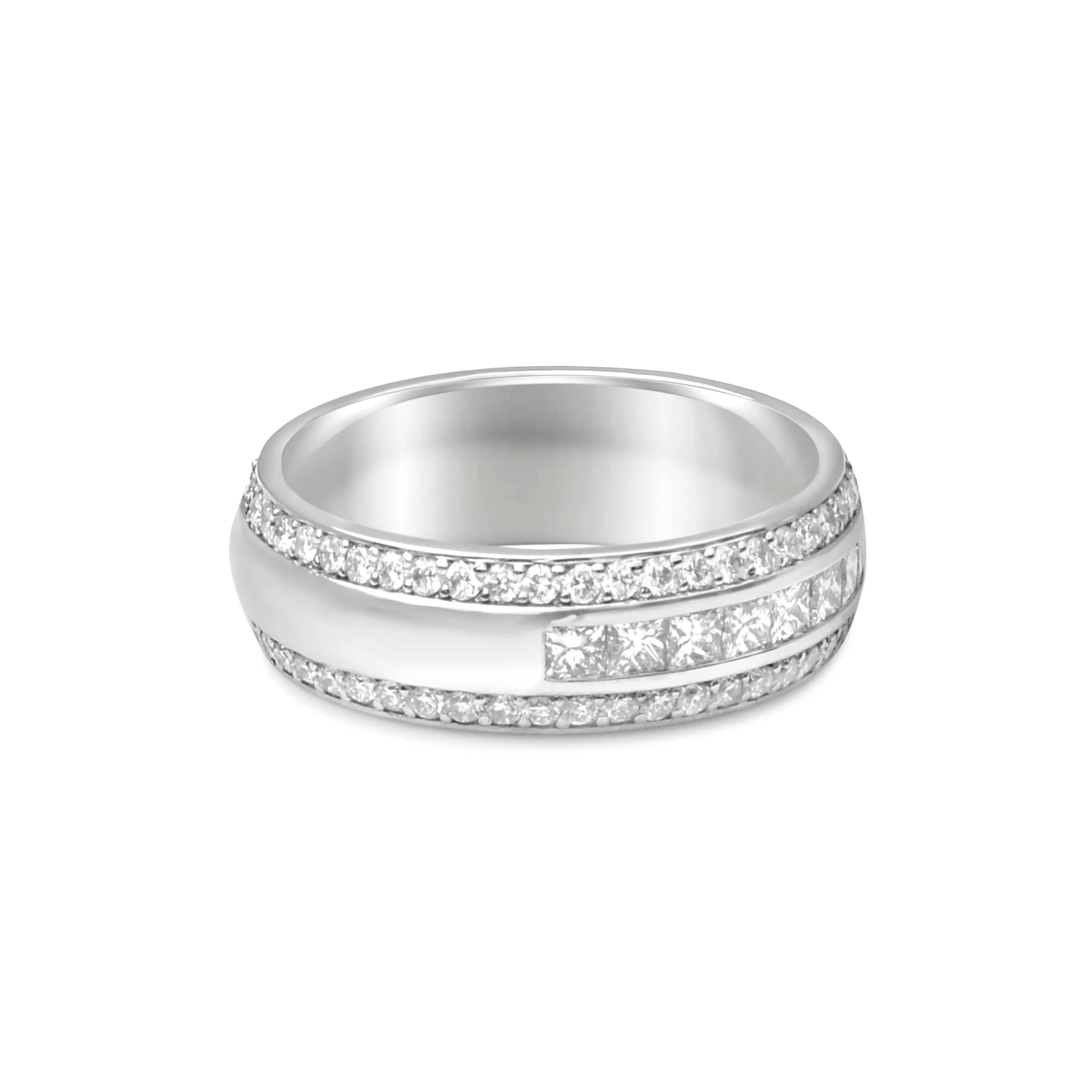 Wedding Band - Princess Cut And Round Diamond Band In Platinum