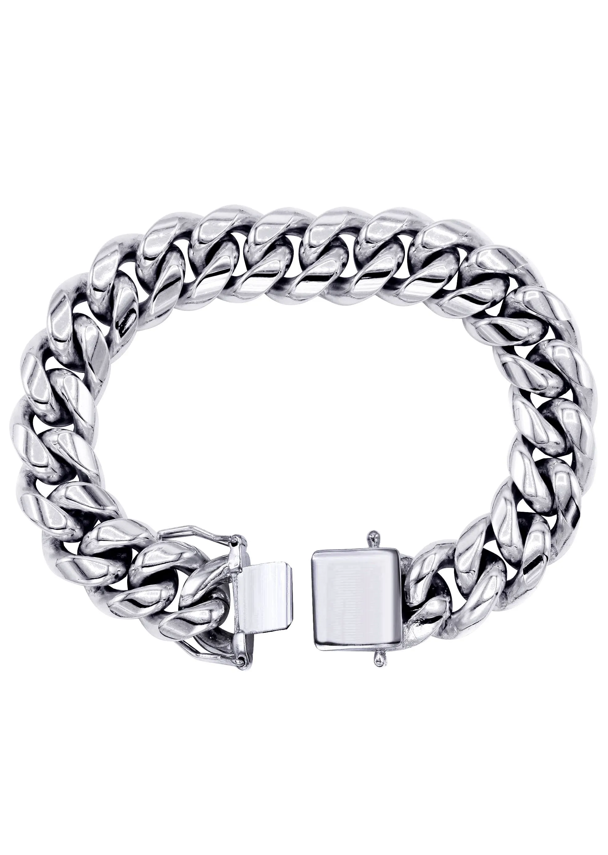 White Gold Plated Mens Solid Miami Cuban Link Bracelet