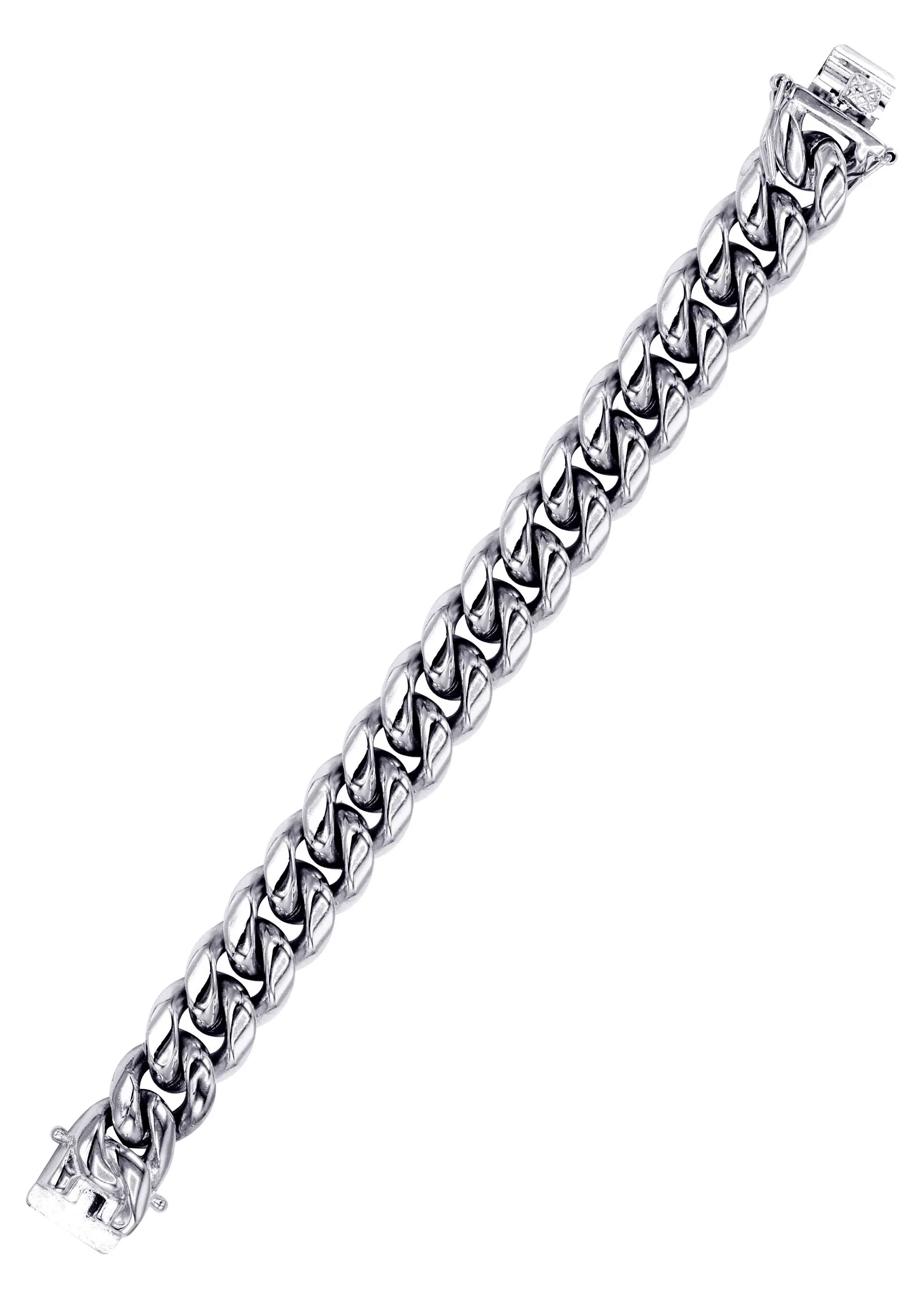 White Gold Plated Mens Solid Miami Cuban Link Bracelet